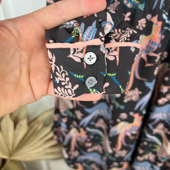 Loft Women's Size 8 Black Bird Print Long Sleeve Knee Length Dress - Picture 9 of 14